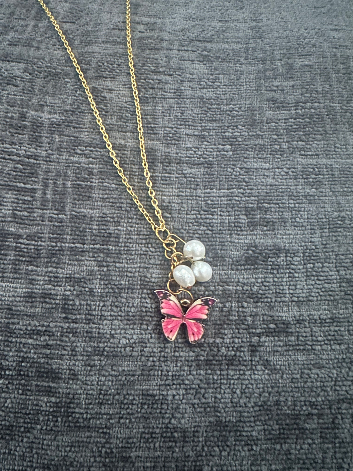 Pink Butterfly Pearl Necklace