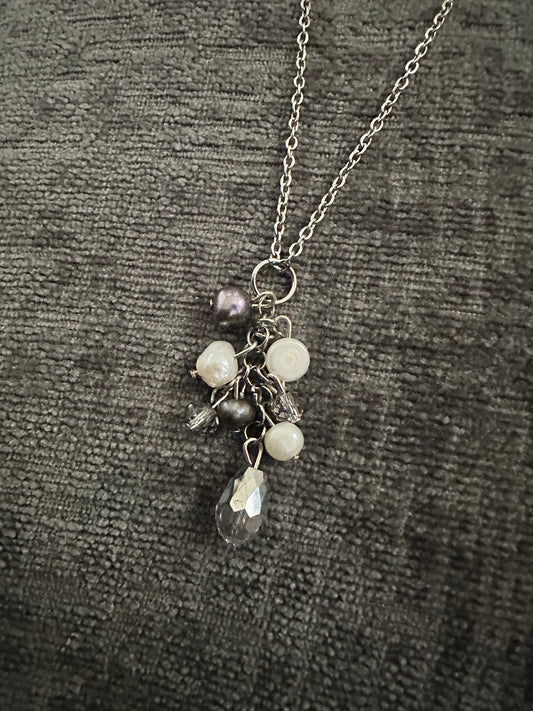 Midnight Pearl Cluster Necklace
